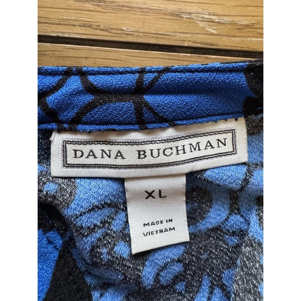 Dana Buchman Women Size XL Blouse Stretch Long Sleeve Blue Black Lightweight - Picture 3 of 11